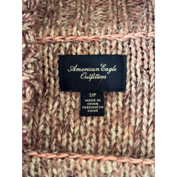 American Eagle Wide Cowl Neck Sweater Small Petite Marled Rose Mauve Knit - Picture 5 of 6